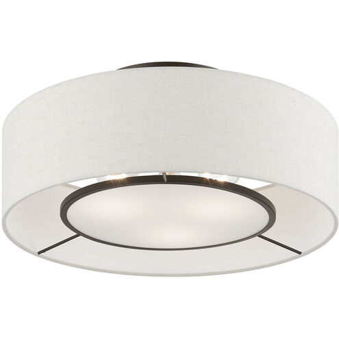 Ellsworth 3 Light 17 inch Brushed Nickel with Shiny White Accents Semi-Flush Ceiling Light
