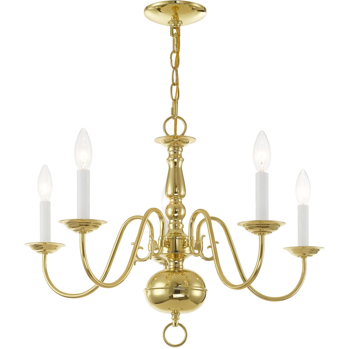 Williamsburgh 5 Light 24 inch Polished Brass Chandelier Ceiling Light