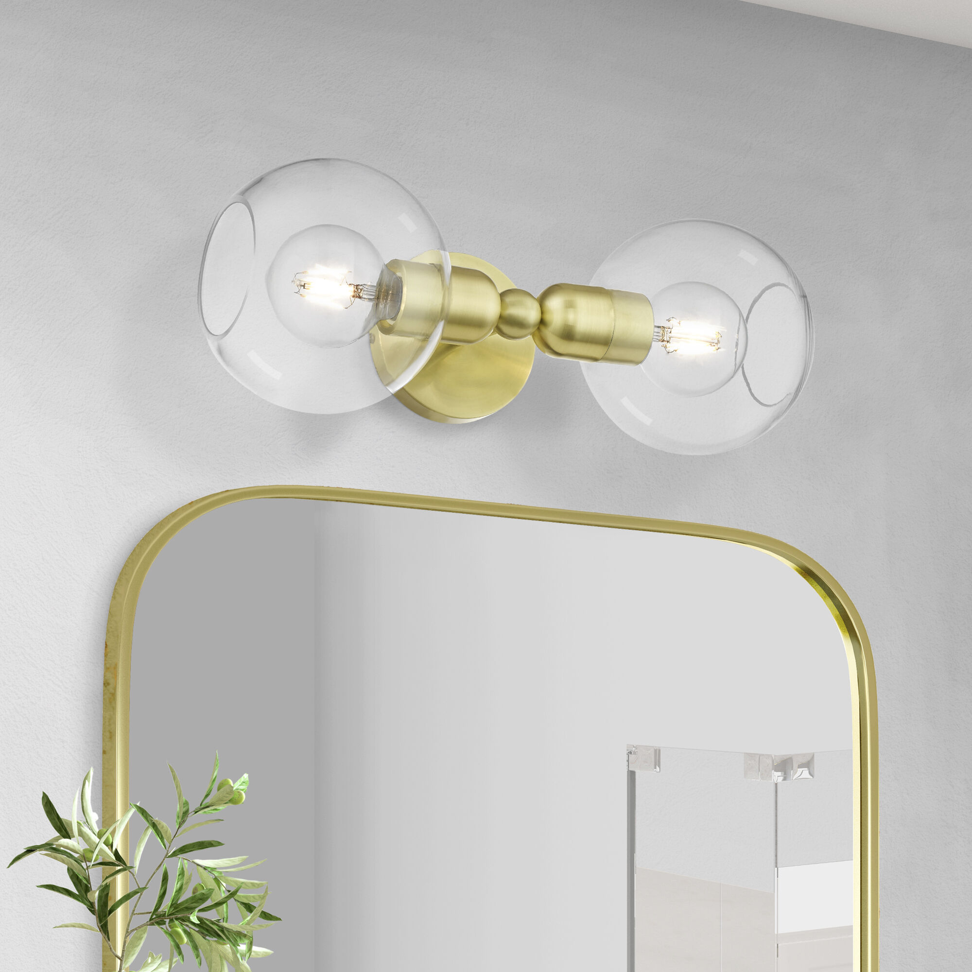 Downtown 2 Light 7 inch Satin Brass Vanity Sconce Wall Light, Sphere