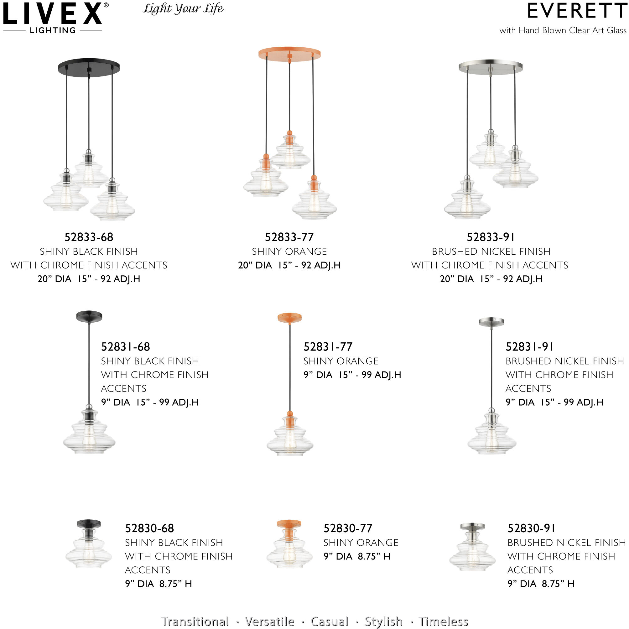 Everett 3 Light 20 inch Brushed Nickel with Chrome Finish Accents Pendant Chandelier Ceiling Light