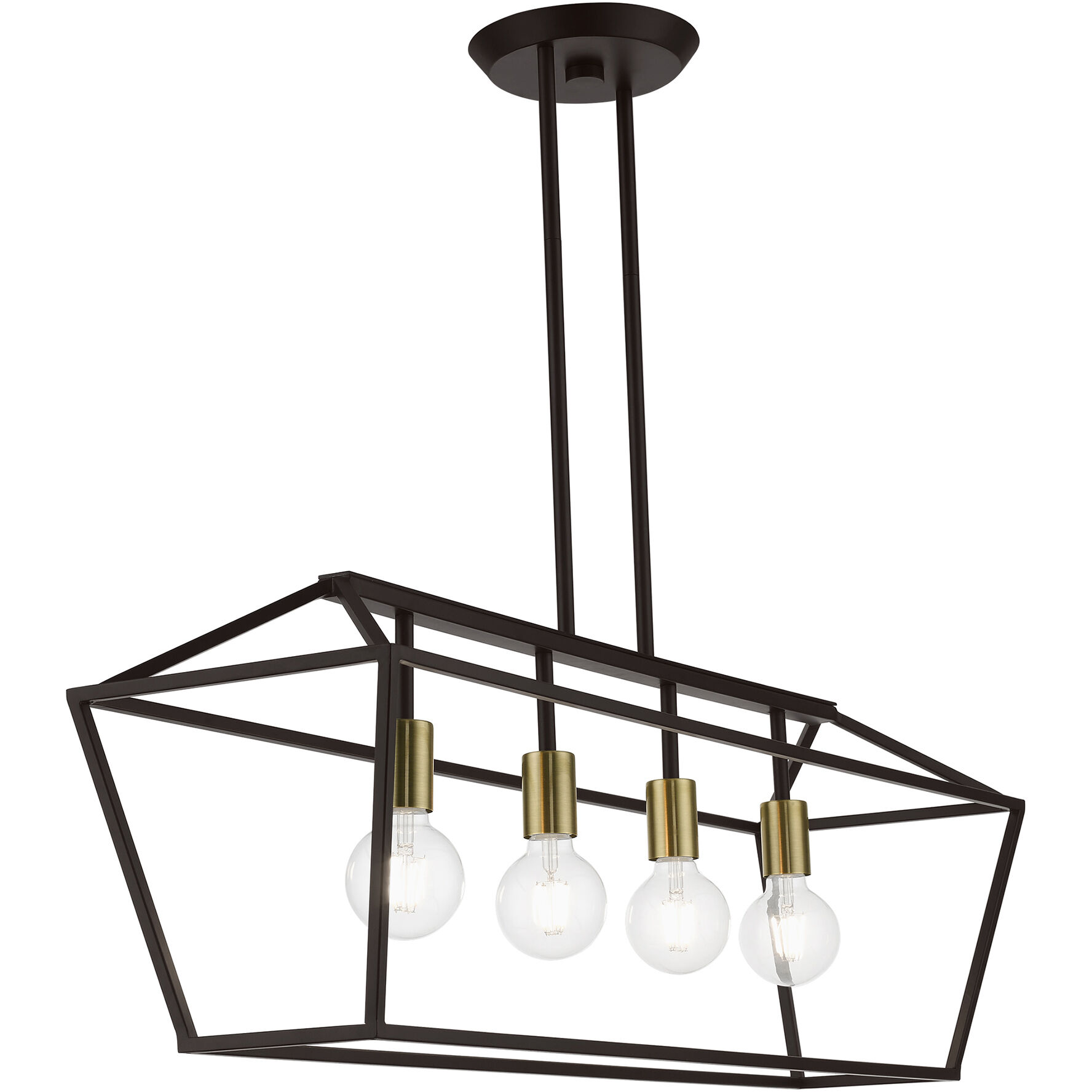 Devone 4 Light 38 inch Bronze with Antique Brass Accents Linear Chandelier Ceiling Light