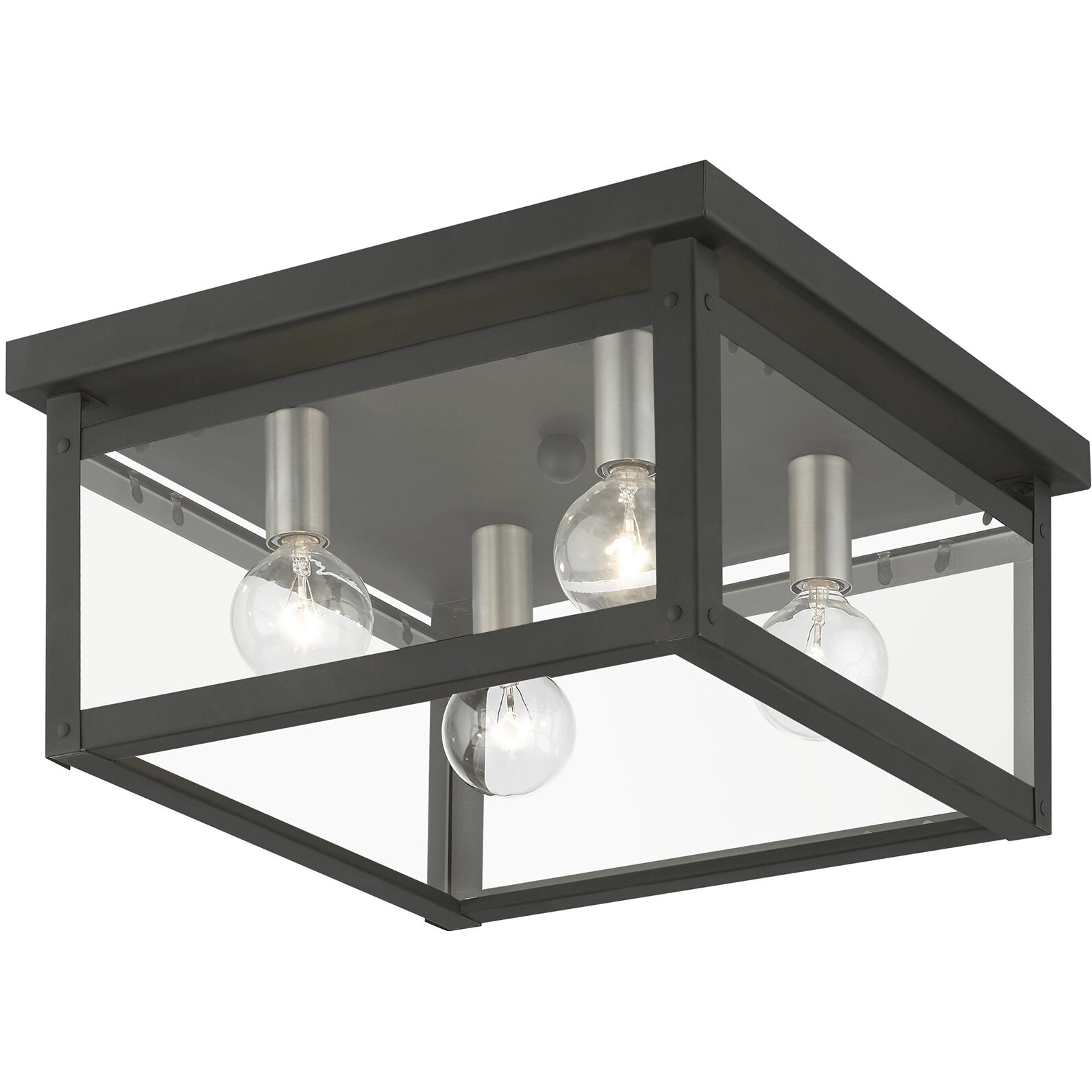 Milford 4 Light 11 inch Black with Brushed Nickel Finish Candles Flush Mount Ceiling Light, Square
