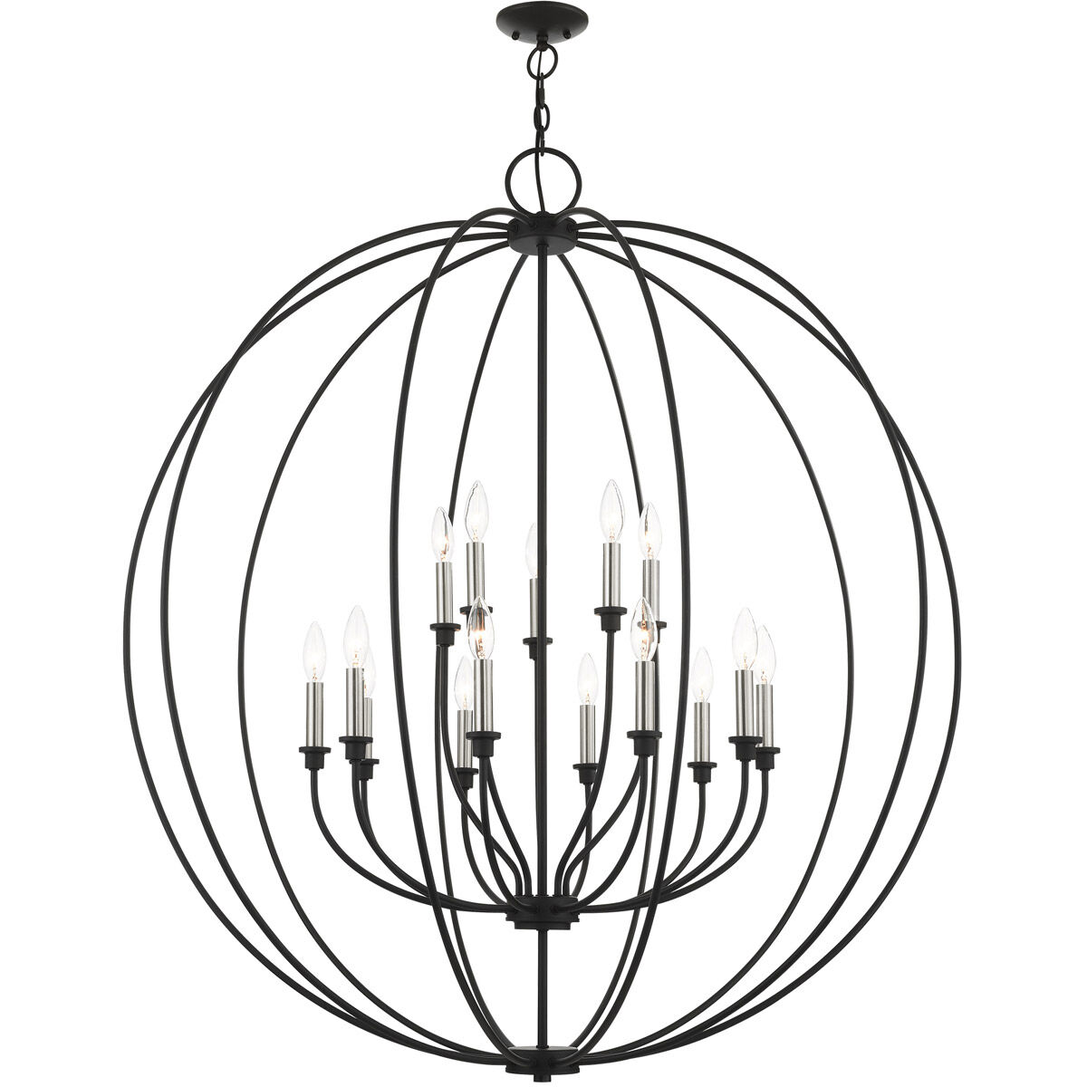 Milania 15 Light 42 inch Black with Brushed Nickel Accents Chandelier Ceiling Light 