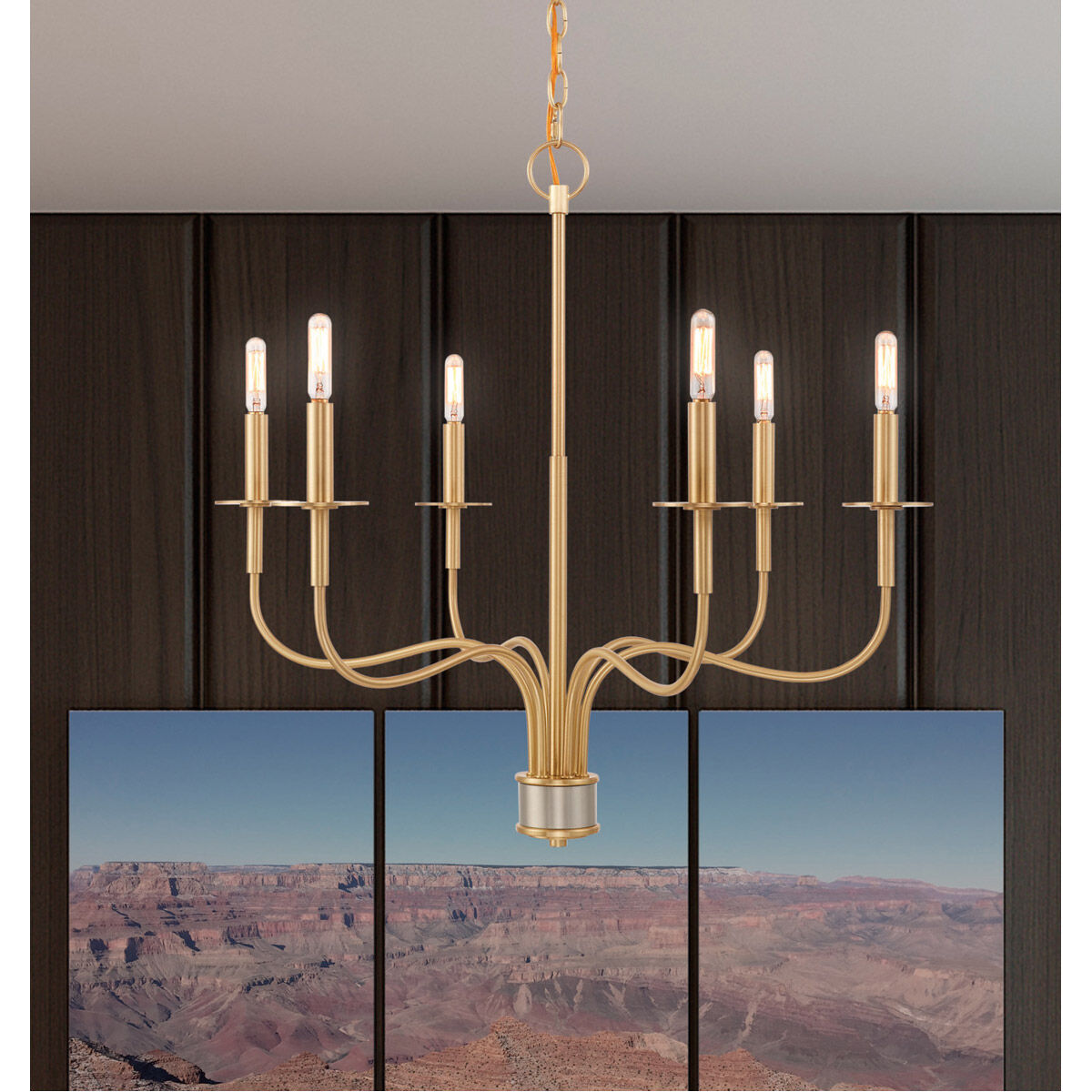 Lisbon 6 Light 26 inch Satin Brass Chandelier Ceiling Light