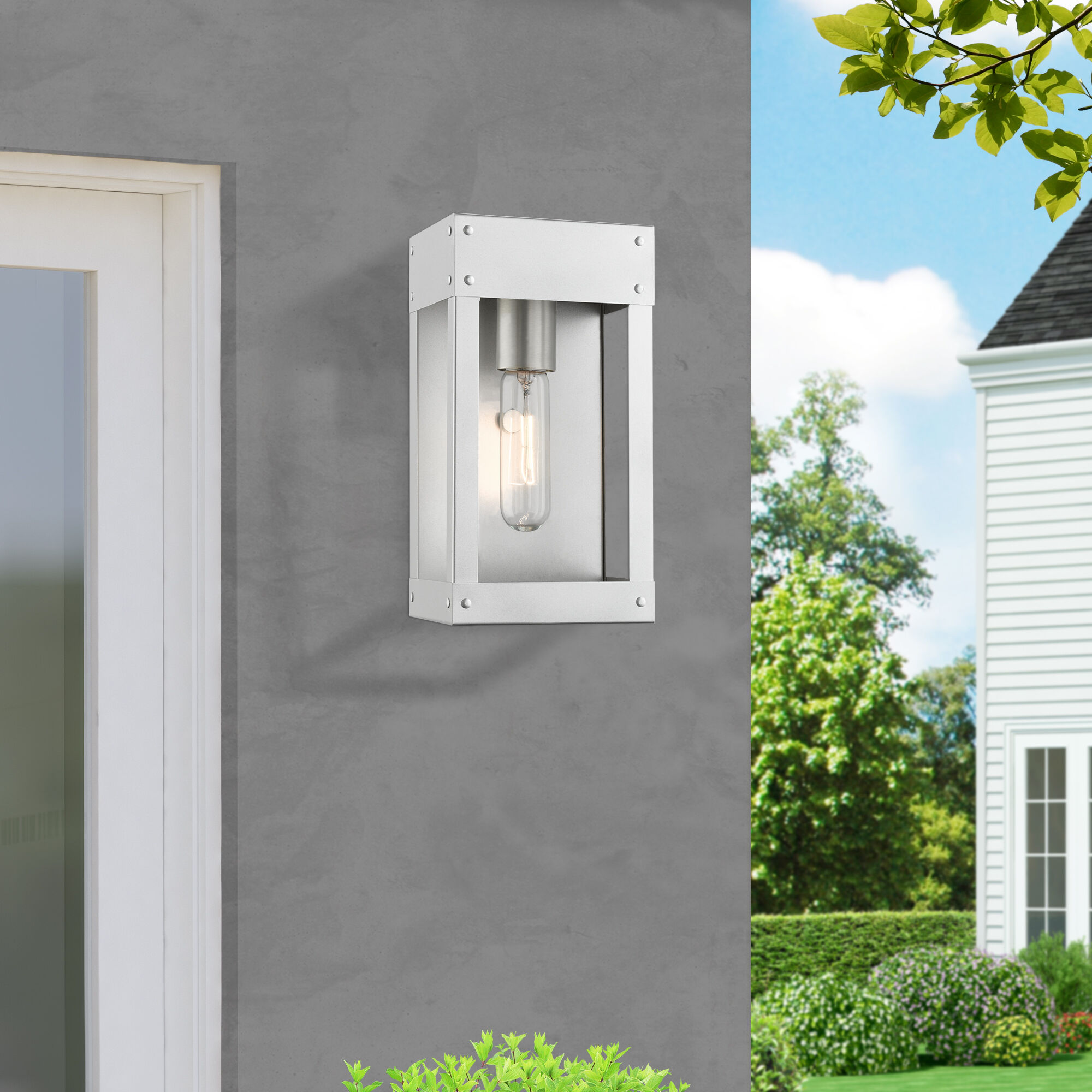 Barrett 1 Light 10 inch Painted Satin Nickel with Brushed Nickel Candle Outdoor Wall Lantern