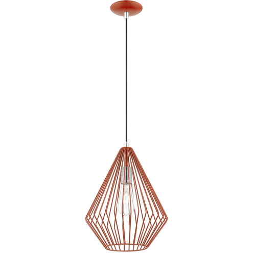 Linz 1 Light 12 inch Shiny Red with Polished Chrome Accents Pendant Ceiling Light