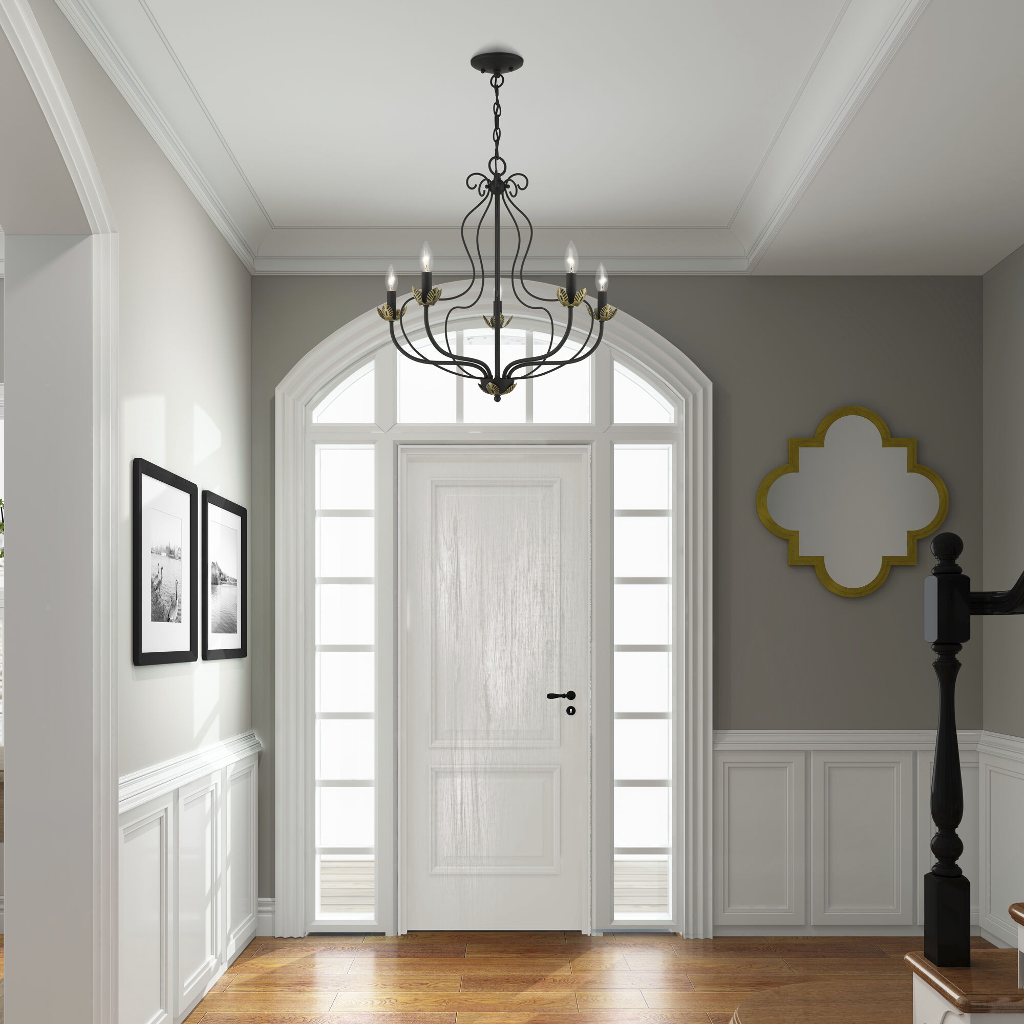 Katarina 5 Light 23 inch Black with Antique Brass Accents Chandelier Ceiling Light