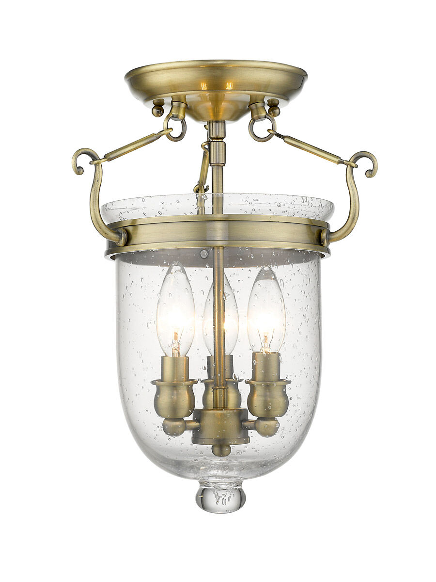 Jefferson 3 Light 10 inch Antique Brass Semi-Flush Mount Ceiling Light