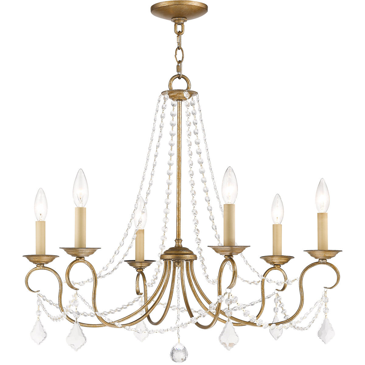 Pennington 6 Light 28 inch Antique Gold Leaf Chandelier Ceiling Light