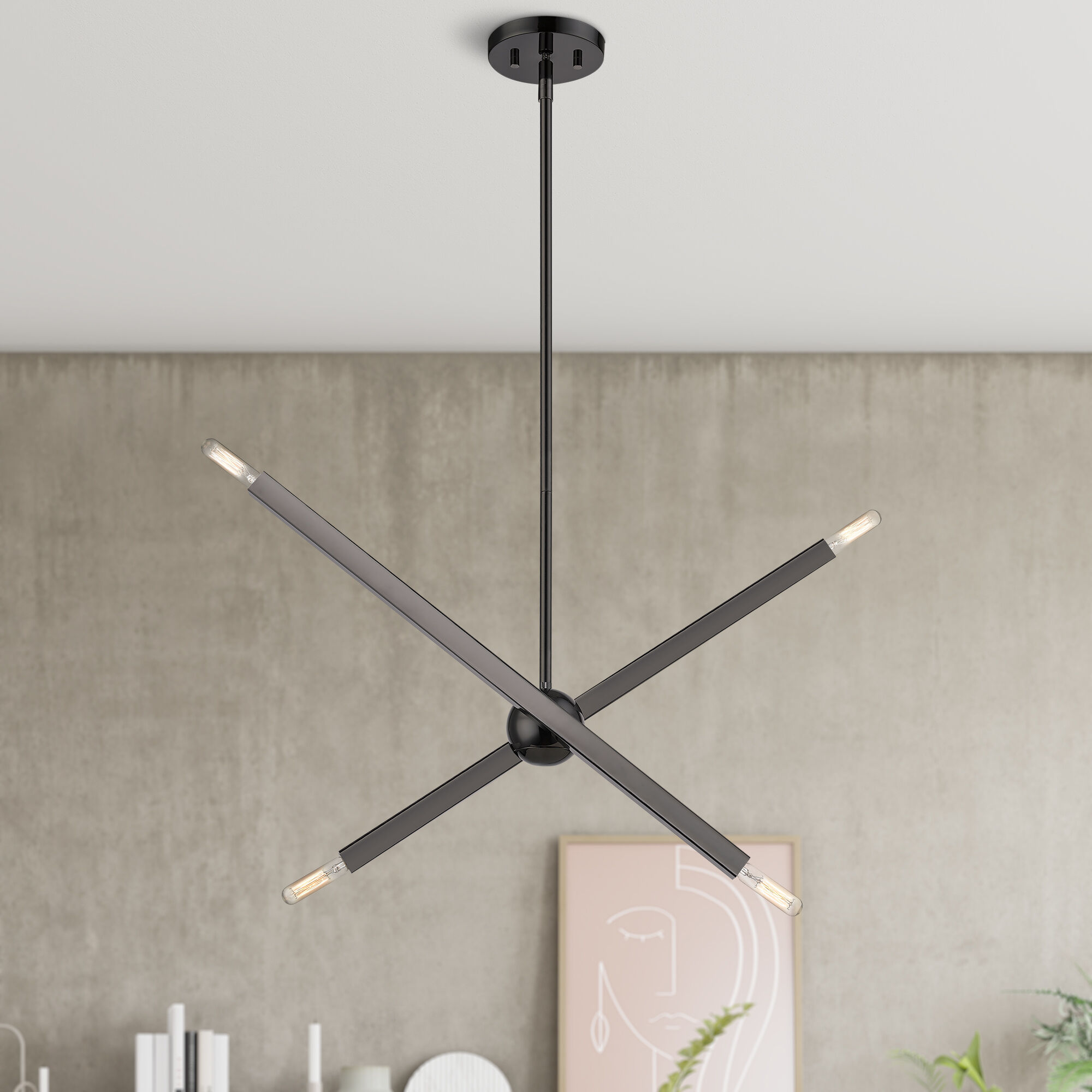 Monaco 4 Light 28 inch Black Chrome Linear Chandelier Ceiling Light