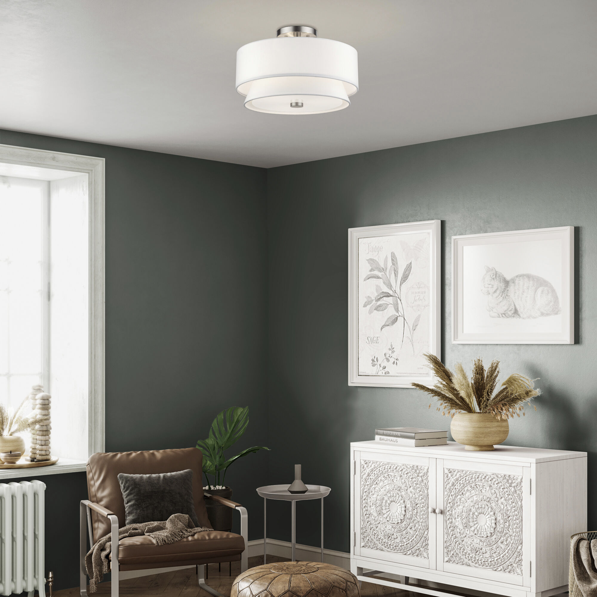 Fontana 3 Light 15 inch Brushed Nickel Semi-Flush Ceiling Light