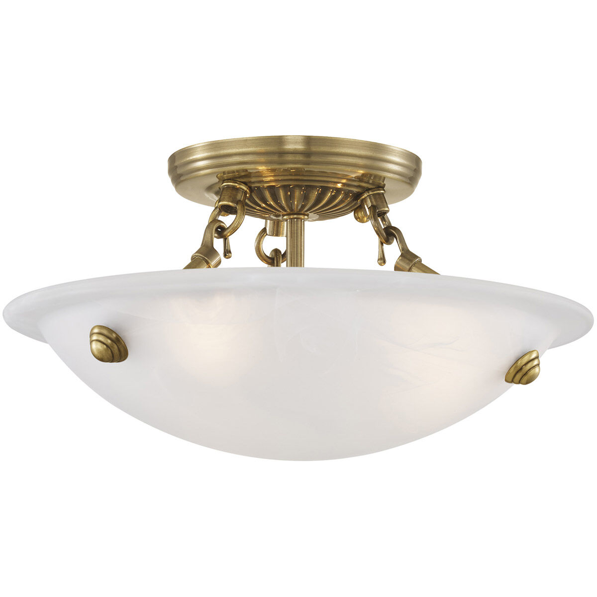 Oasis 3 Light 12 inch Antique Brass Semi-Flush Mount Ceiling Light