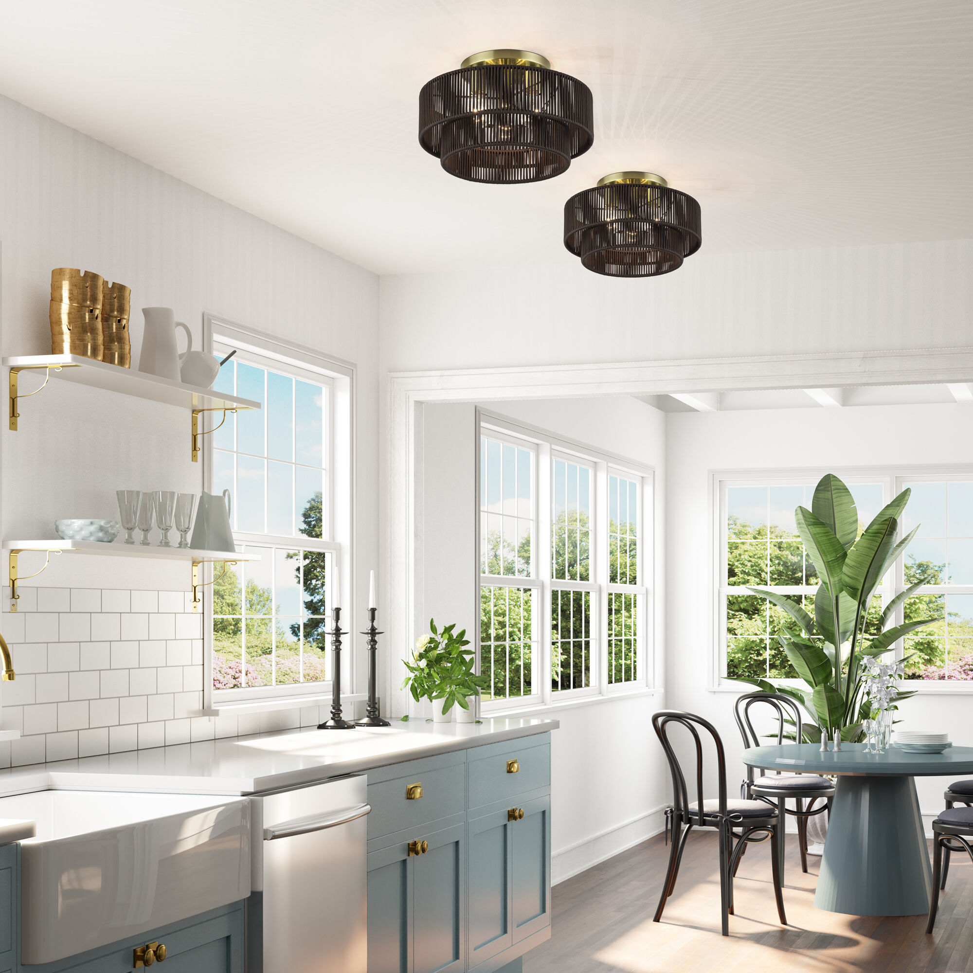 Acordia 3 Light 15 inch Antique Brass Semi Flush Mount Ceiling Light, Large