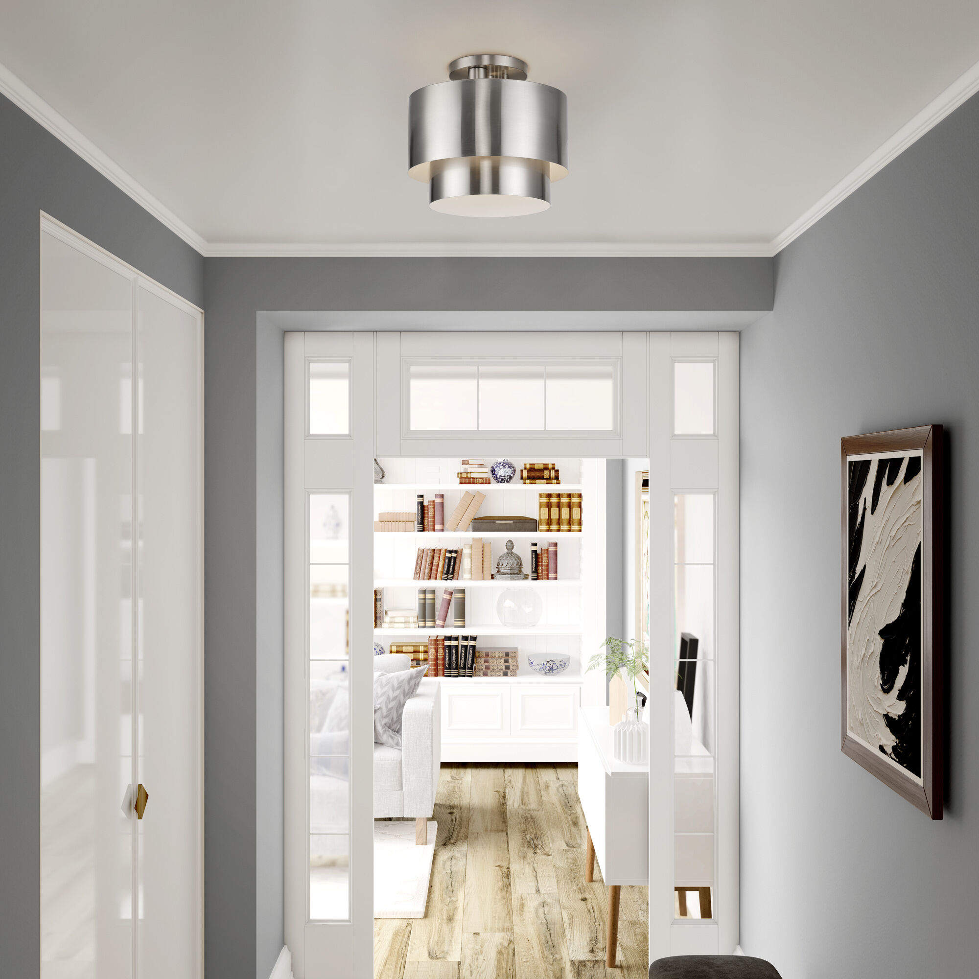 Zolana 2 Light 12 inch Brushed Nickel Semi Flush Mount Ceiling Light, Medium