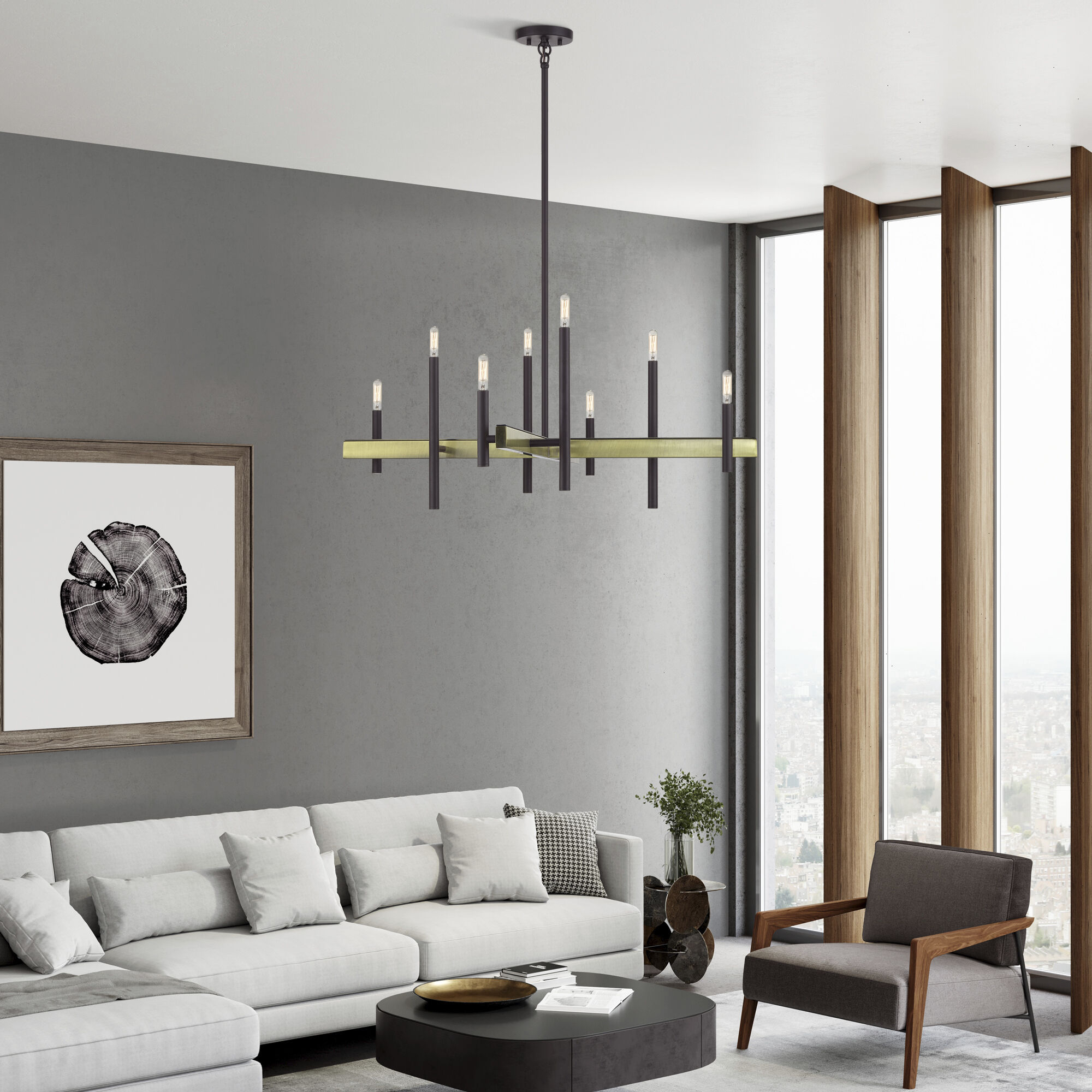 Denmark 8 Light 36 inch Bronze with Antique Brass Accents Chandelier Ceiling Light