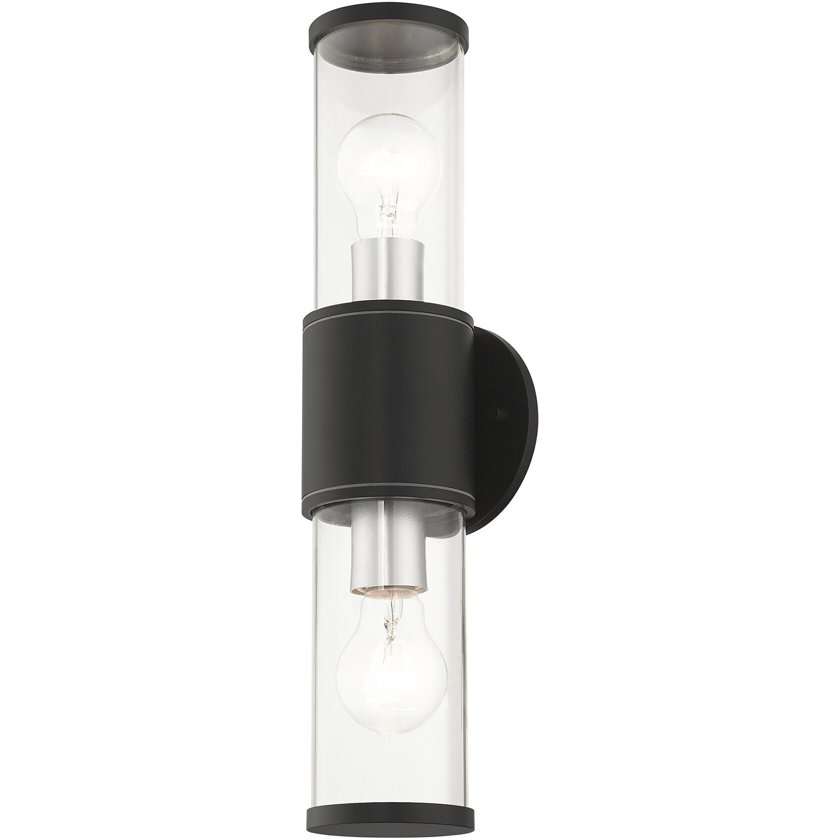 Atlantic 2 Light 17 inch Textured Black with Antique Silver Finish Accents ADA Outdoor Large ADA Wall Lantern Wall Light