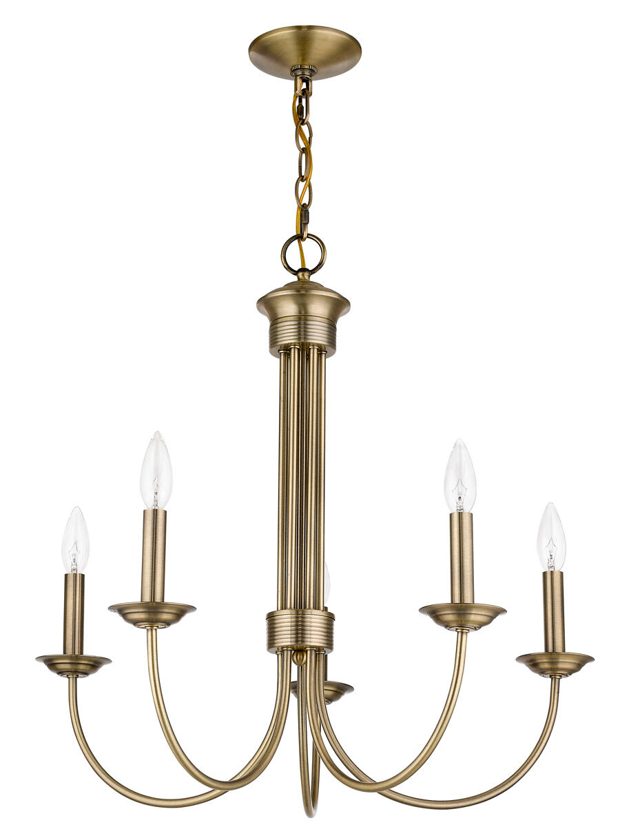Estate 5 Light 25 inch Antique Brass Chandelier Ceiling Light