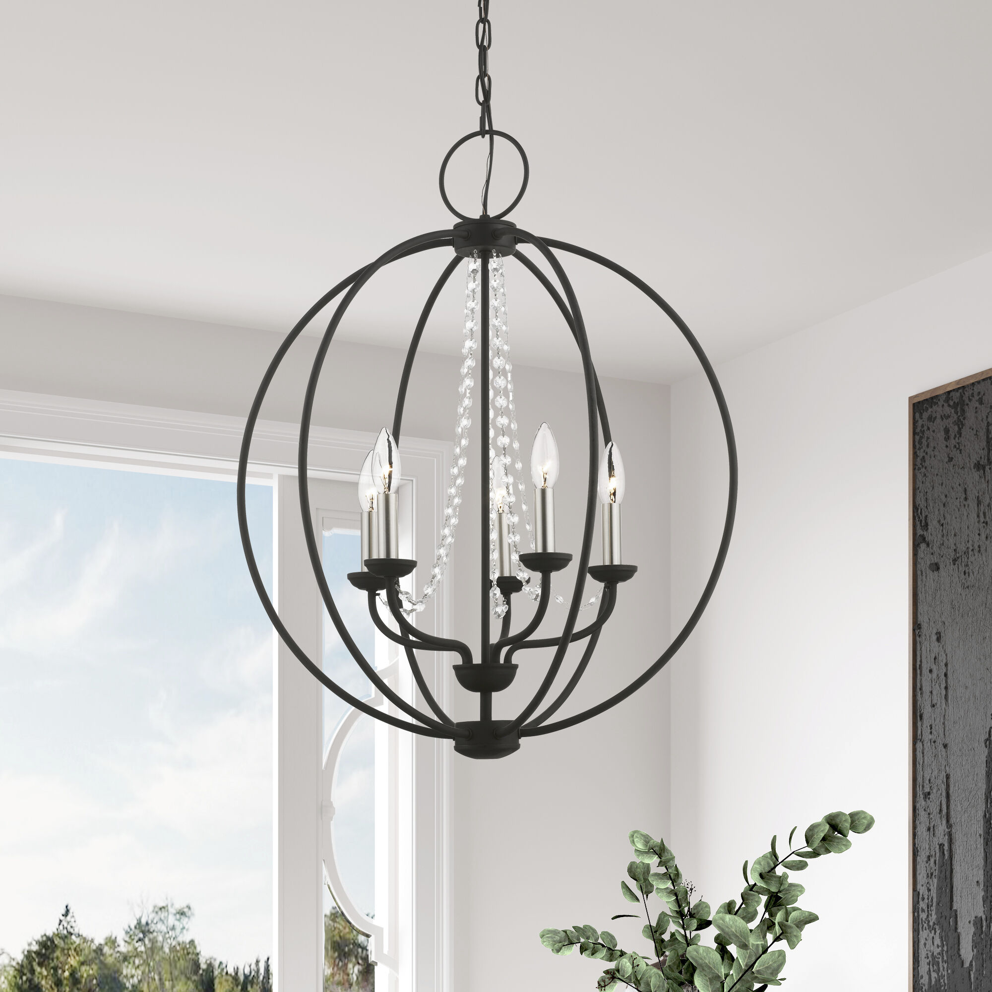 Arabella 5 Light 22 inch Black with Brushed Nickel Finish Candles Chandelier Ceiling Light, Globe