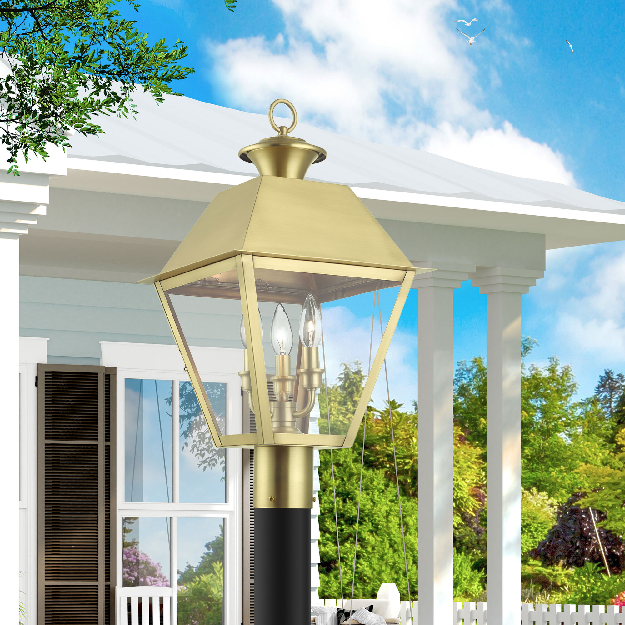 Wentworth 3 Light 22 inch Natural Brass Outdoor Post Top Lantern, Large