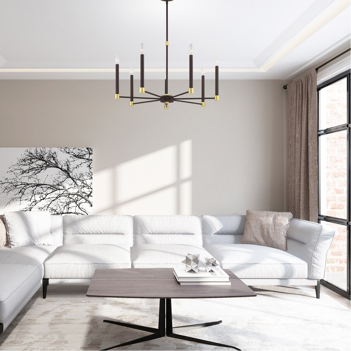 Karlstad 7 Light 28 inch Bronze with Satin Brass Accents Chandelier Ceiling Light