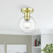 Downtown 1 Light 7 inch Satin Brass Semi-Flush Ceiling Light, Sphere
