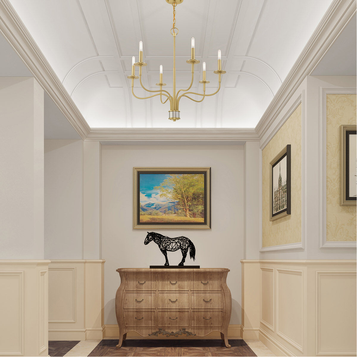 Lisbon 6 Light 26 inch Satin Brass Chandelier Ceiling Light