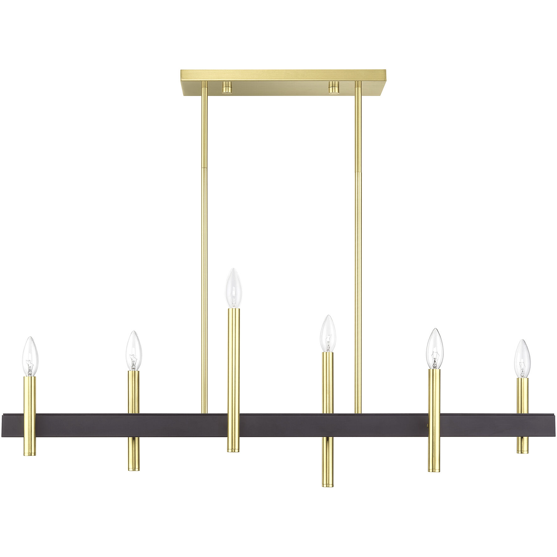 Denmark 6 Light 40 inch Satin Brass with Bronze Accents Linear Chandelier Ceiling Light