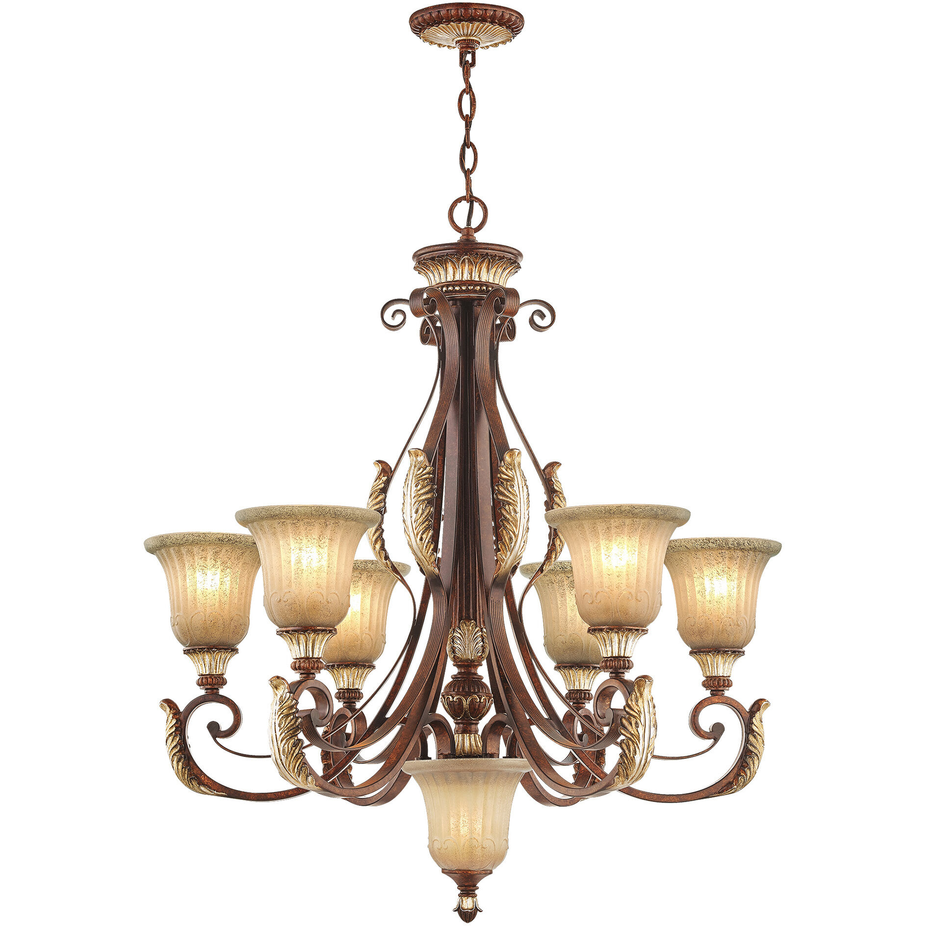 Villa Verona 7 Light 30 inch Verona Bronze with Aged Gold Leaf Accents Chandelier Ceiling Light