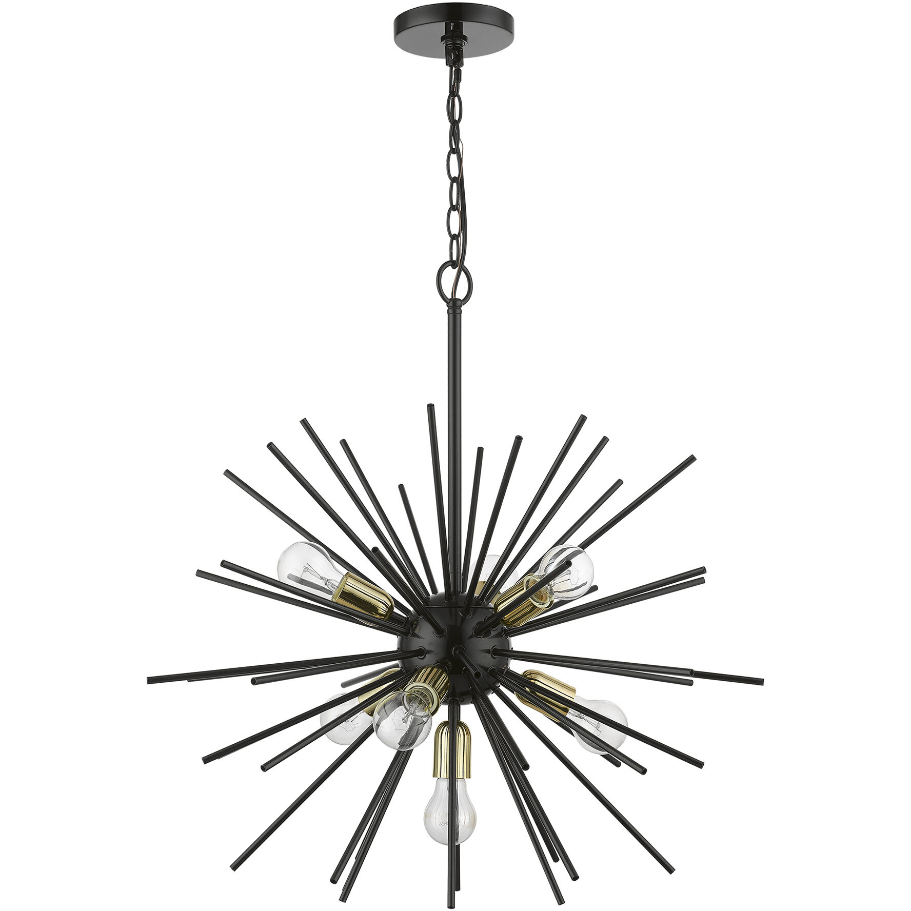 Tribeca 7 Light 25 inch Shiny Black with Polished Brass Accents Pendant Chandelier Ceiling Light