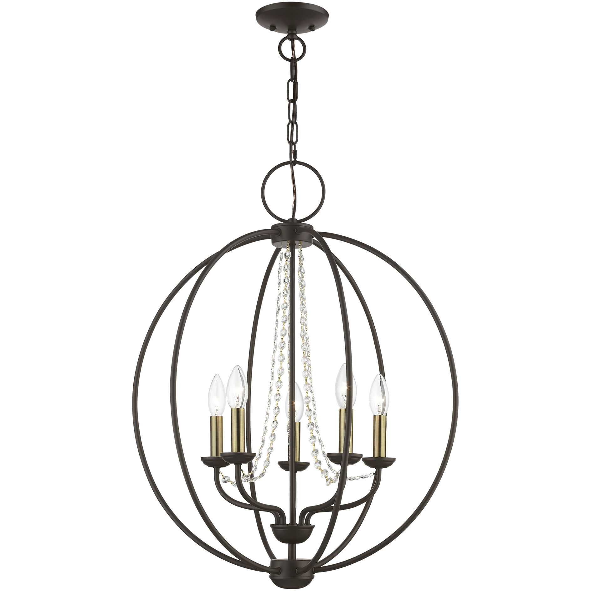 Arabella 5 Light 22 inch Bronze with Antique Brass Finish Candles Chandelier Ceiling Light, Globe