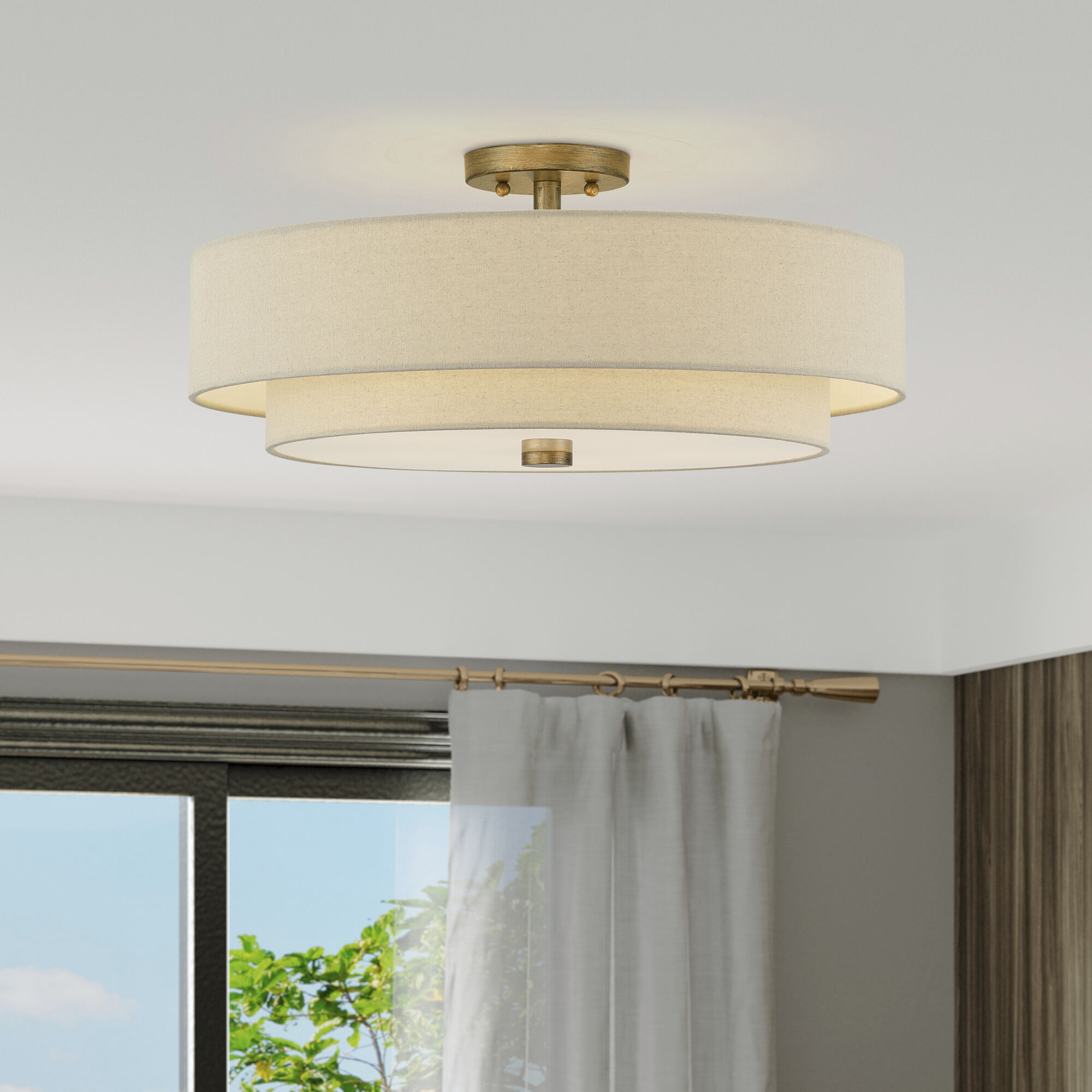 Bellingham 5 Light 22 inch Antique Gold Leaf Semi Flush Mount Ceiling Light, Extra Large