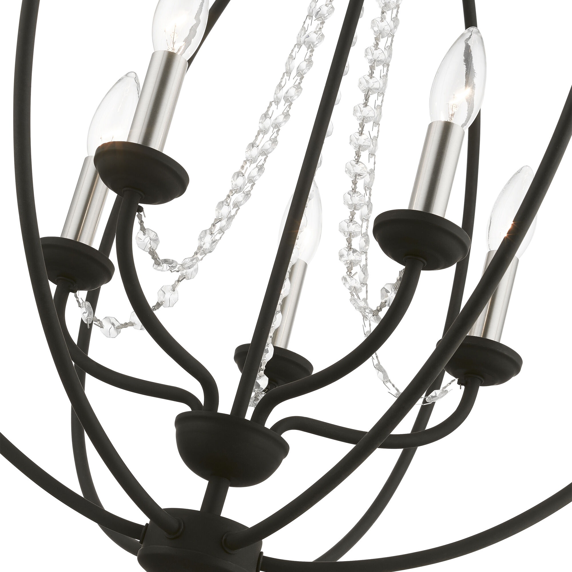 Arabella 5 Light 22 inch Black with Brushed Nickel Finish Candles Chandelier Ceiling Light, Globe