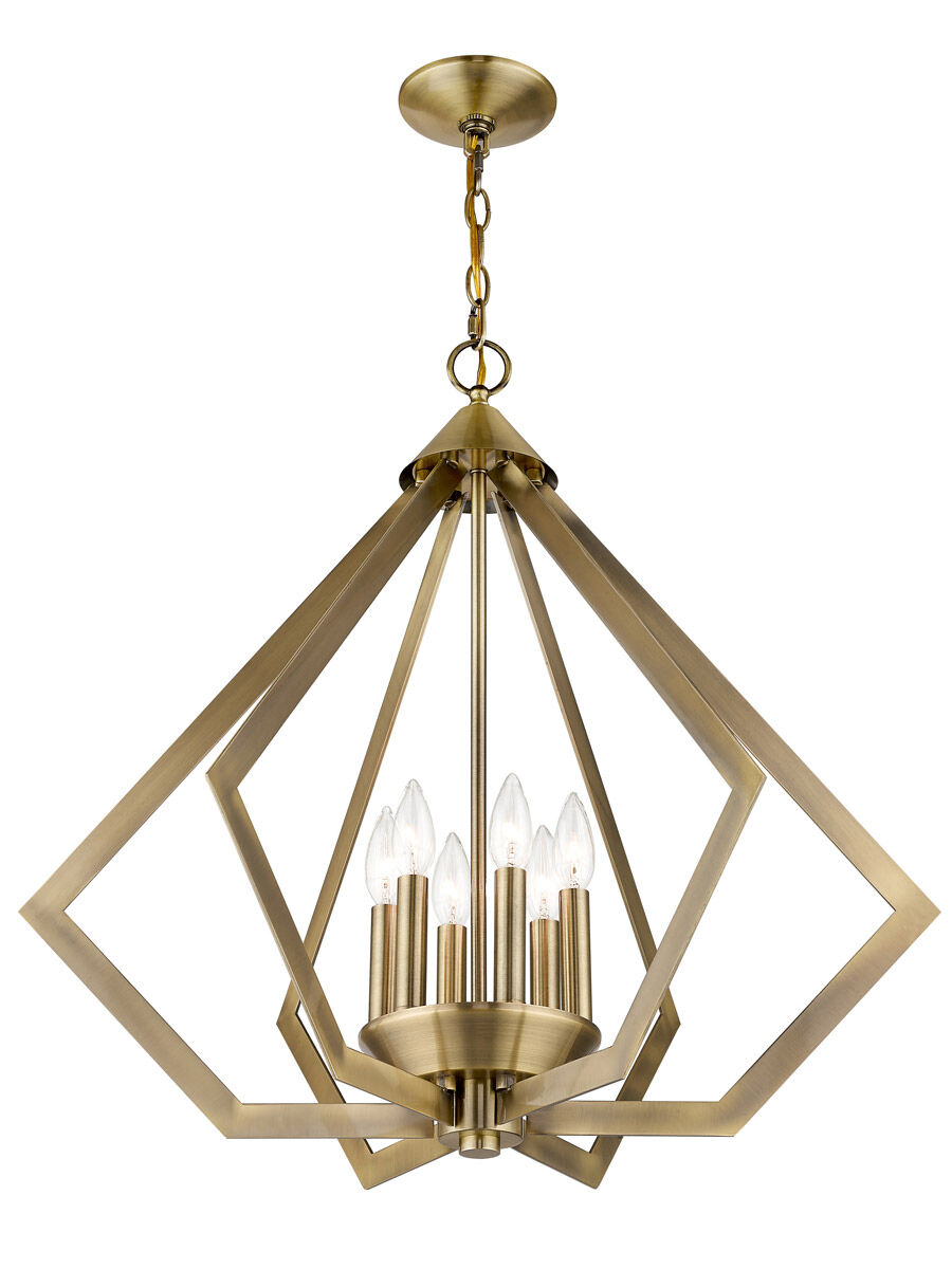 Prism 6 Light 26 inch Antique Brass Chandelier Ceiling Light