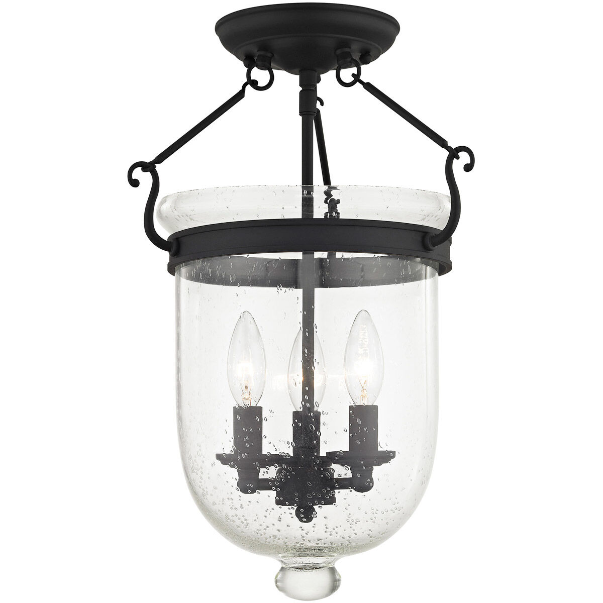 Jefferson 3 Light 12 inch Black Semi-Flush Mount Ceiling Light