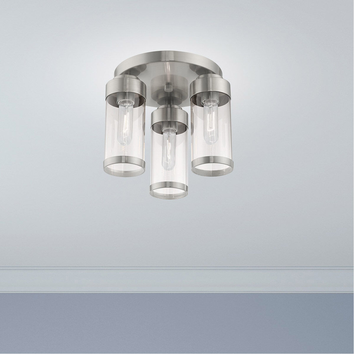 Hillcrest 3 Light 12 inch Brushed Nickel Semi-Flush Mount Ceiling Light