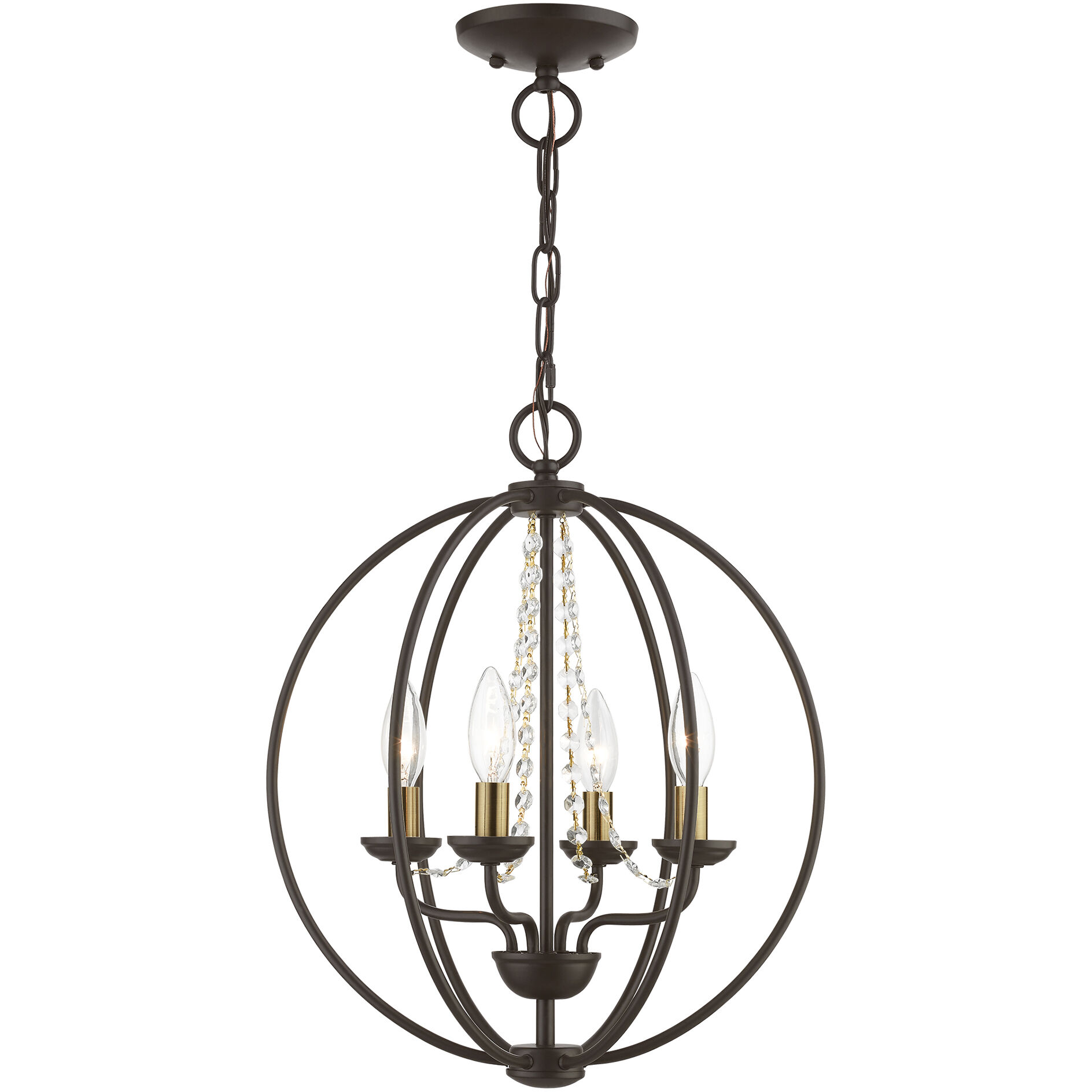 Arabella 4 Light 15 inch Bronze with Antique Brass Finish Candles Convertible Chandelier/ Semi-Flush Ceiling Light, Globe