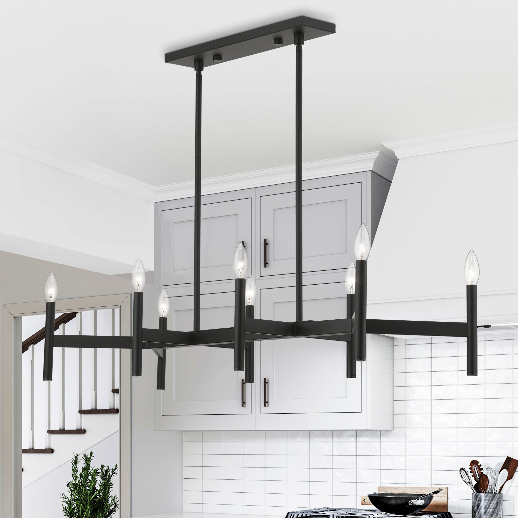 Copenhagen 8 Light 40 inch Black Linear Chandelier Ceiling Light