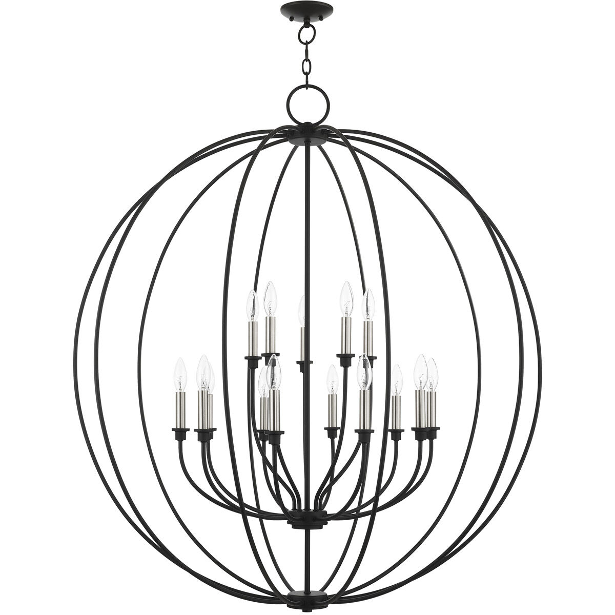 Milania 15 Light 42 inch Black with Brushed Nickel Accents Chandelier Ceiling Light 