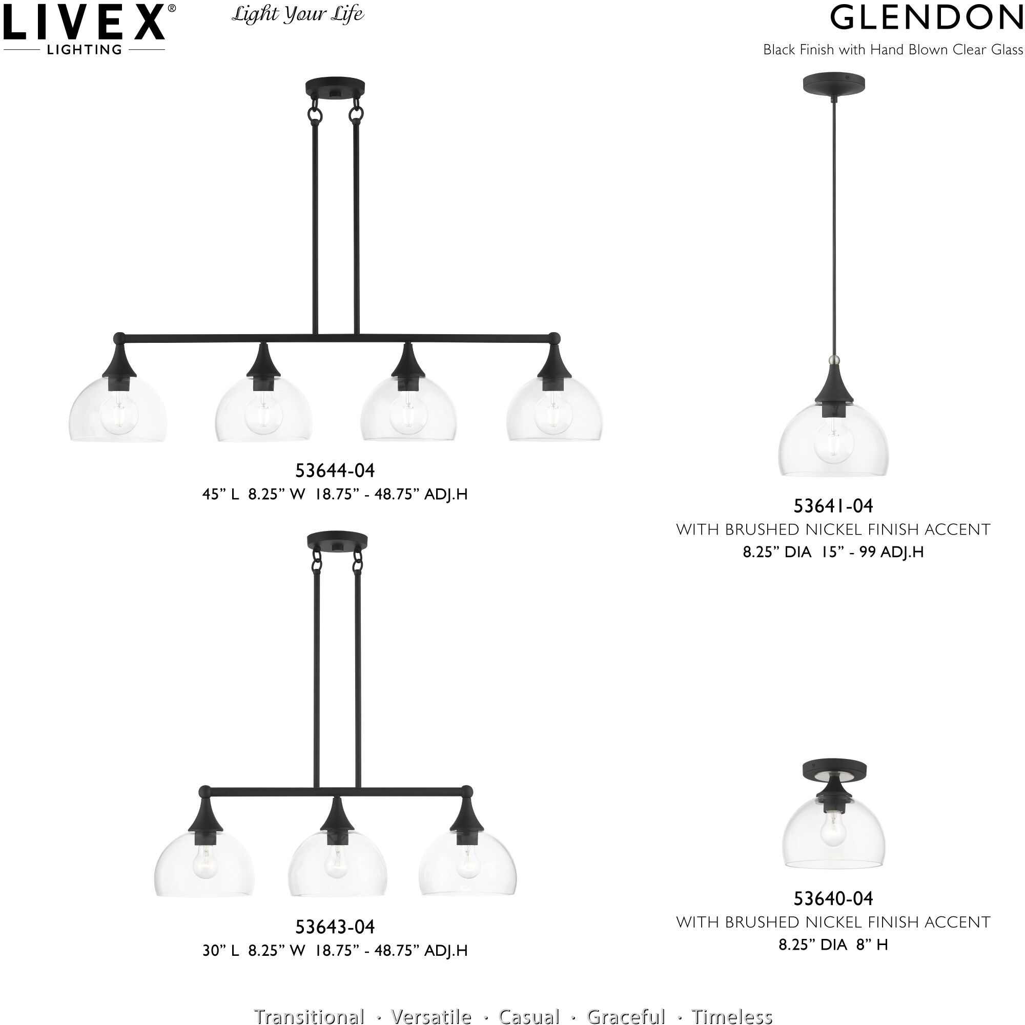 Glendon 4 Light 8.25 inch Black Large Linear Chandelier Ceiling Light
