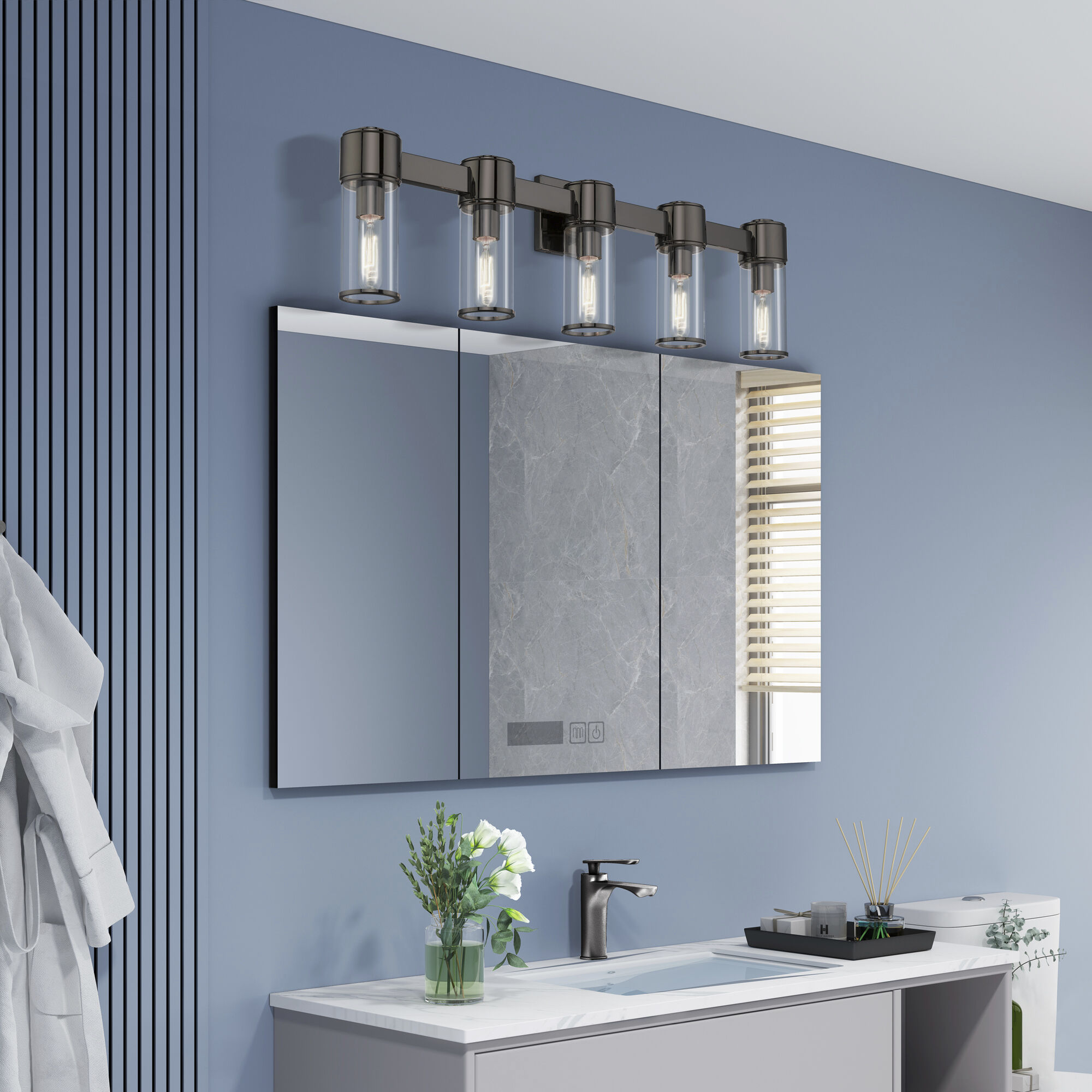 Quincy 5 Light 35.5 inch Black Chrome Vanity Wall Sconce Wall Light, Large