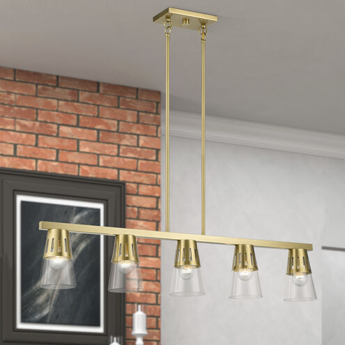 Bennington 5 Light 4.75 inch Natural Brass Large Linear Chandelier Ceiling Light