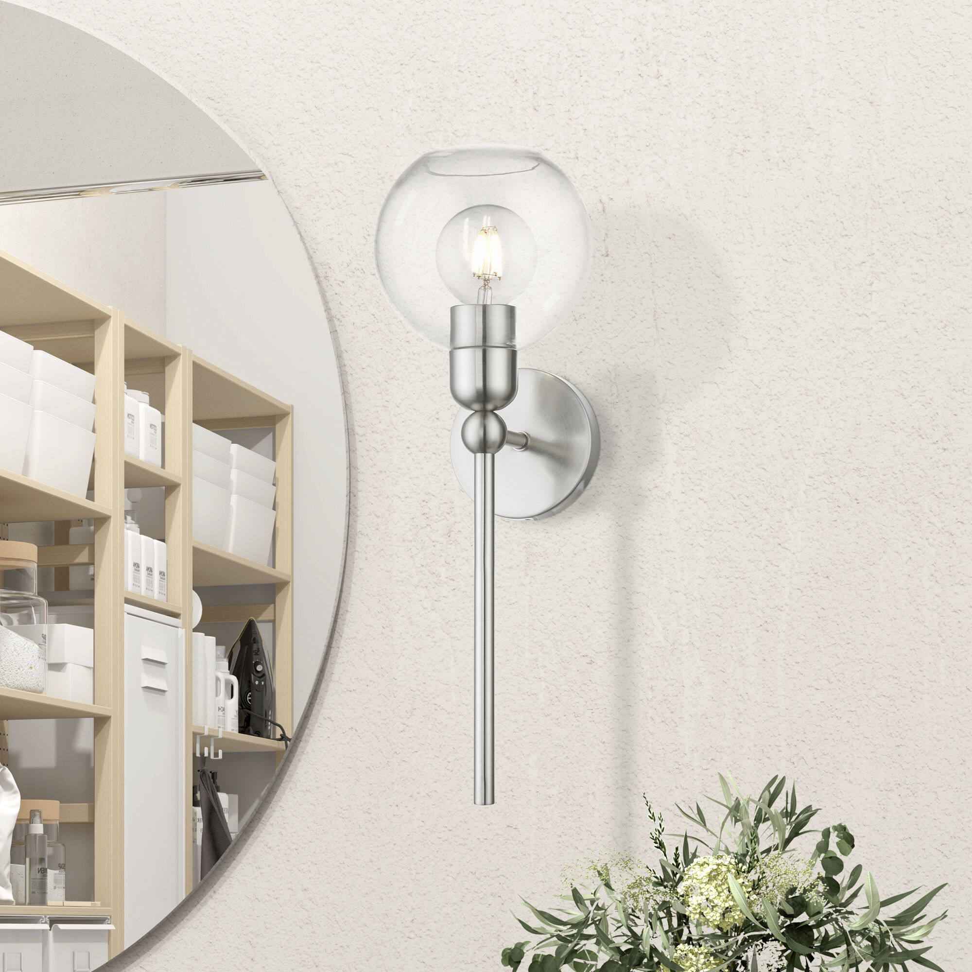 Downtown 1 Light 7 inch Brushed Nickel Single Sconce Wall Light, Sphere