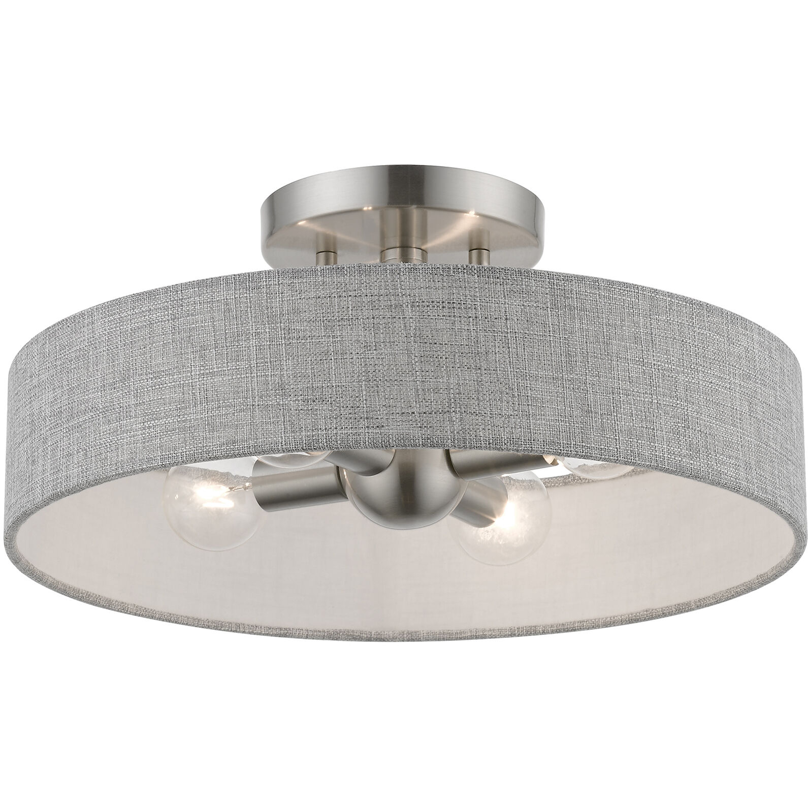 Elmhurst 4 Light 14 inch Brushed Nickel with Shiny White Accents Semi-Flush Ceiling Light