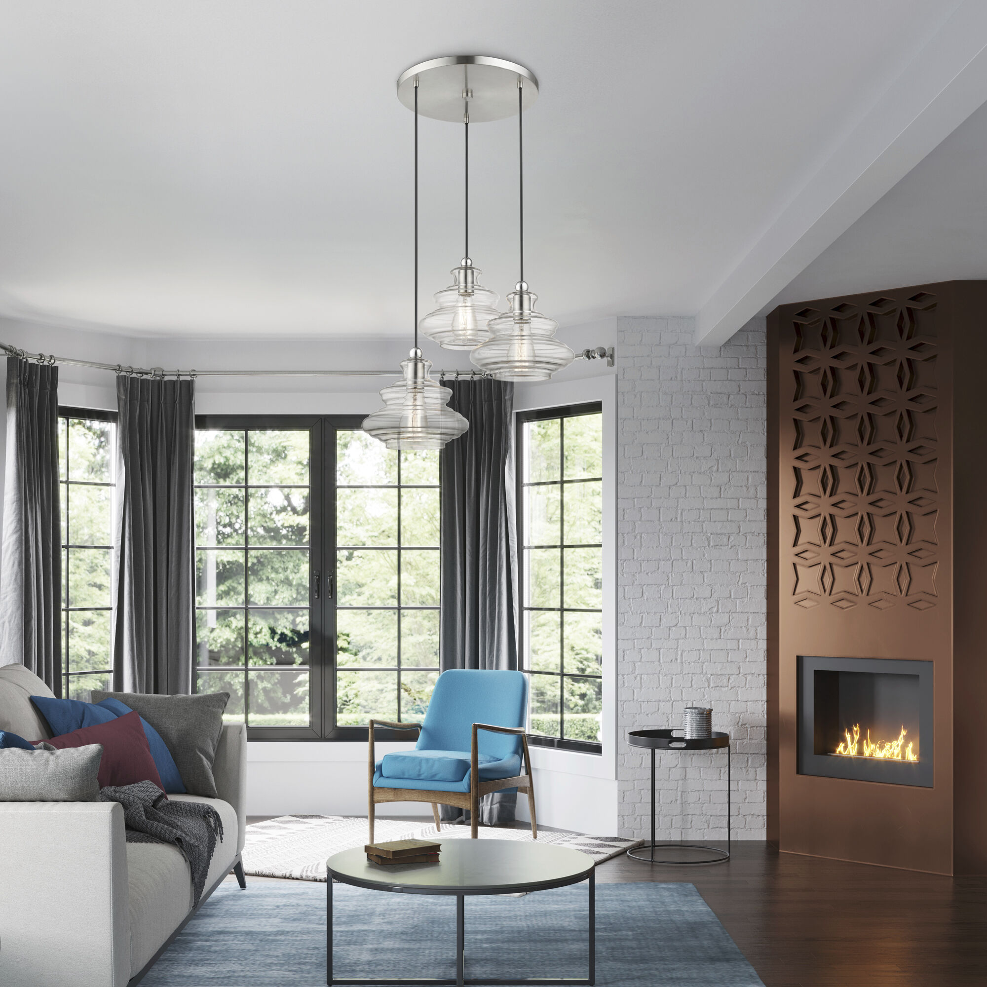 Everett 3 Light 20 inch Brushed Nickel with Chrome Finish Accents Pendant Chandelier Ceiling Light