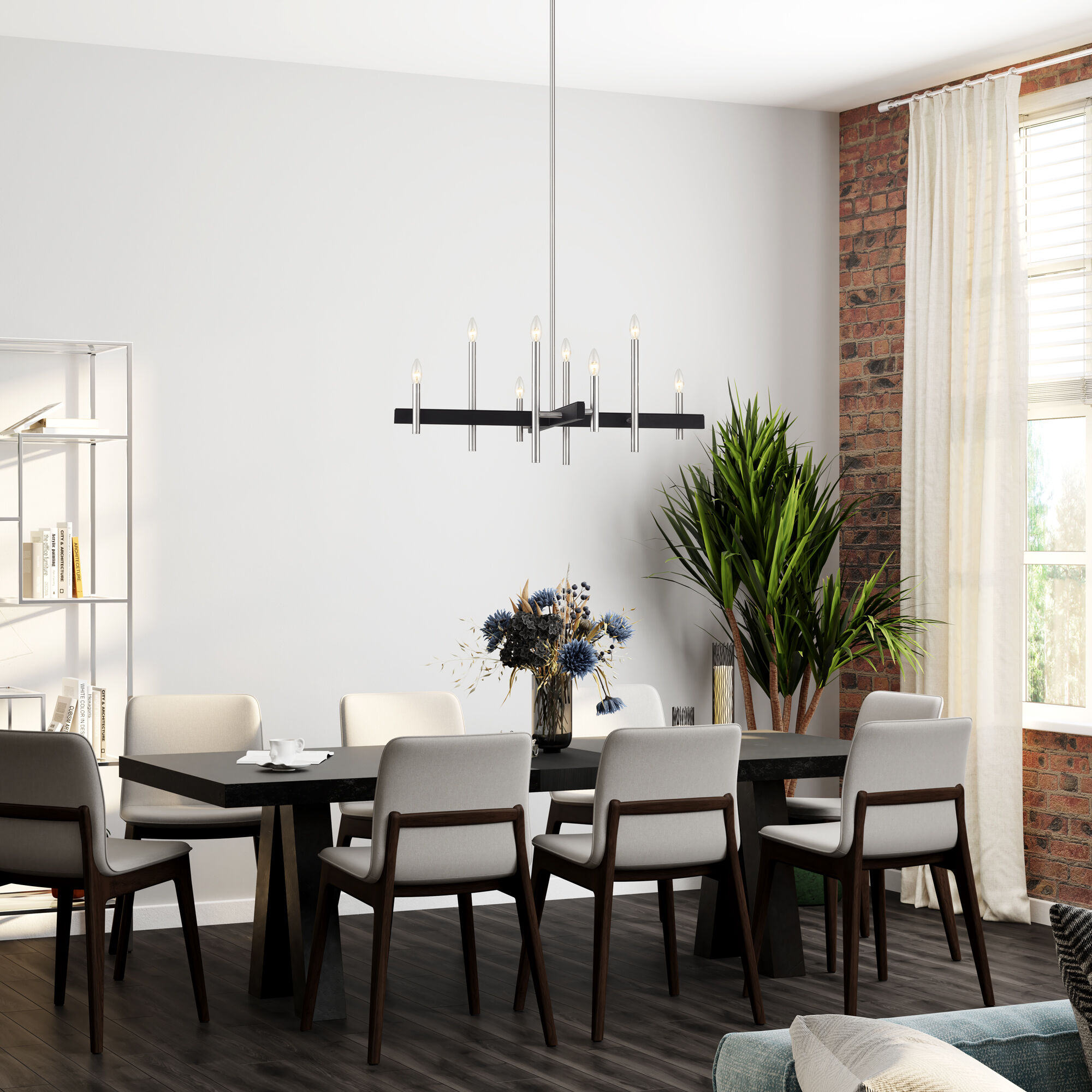 Denmark 8 Light 36 inch Brushed Nickel with Black Accents Chandelier Ceiling Light