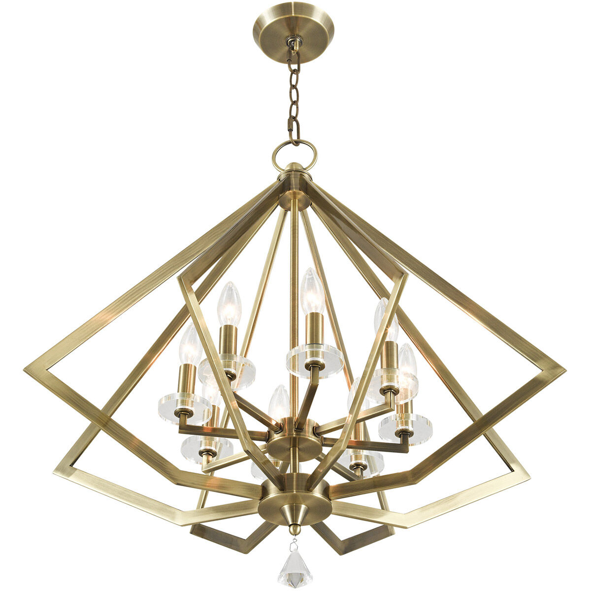 Diamond 8 Light 28 inch Antique Brass Chandelier Ceiling Light