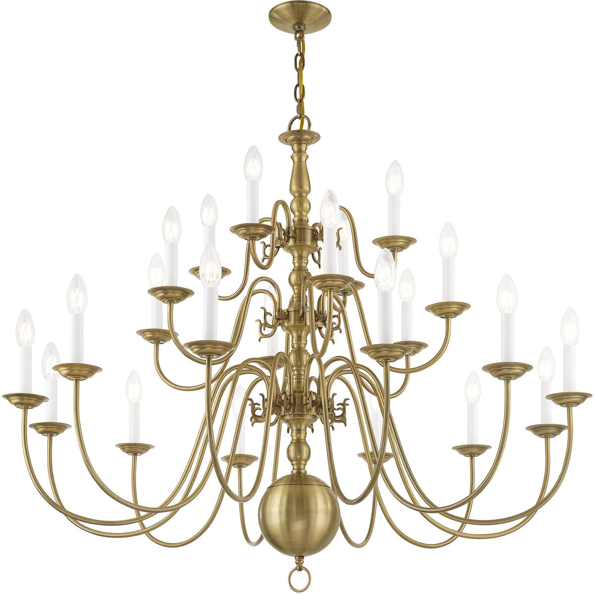 Williamsburgh 22 Light 42 inch Antique Brass Chandelier Ceiling Light