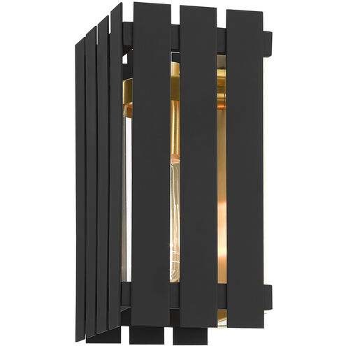 Greenwich 1 Light 10 inch Black with Satin Brass Accents Outdoor Wall Lantern