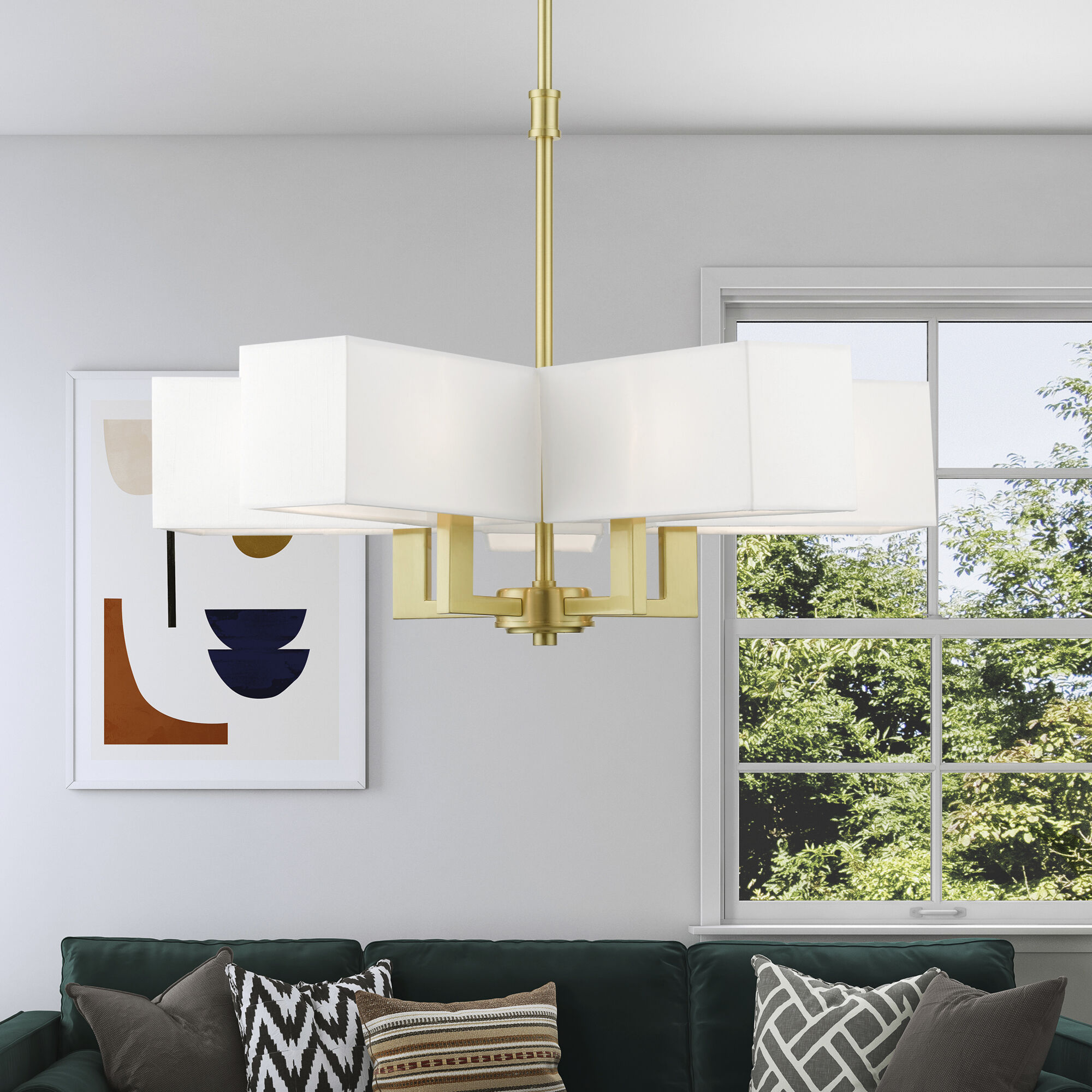 Rubix 5 Light 26 inch Satin Brass Chandelier Ceiling Light in Black