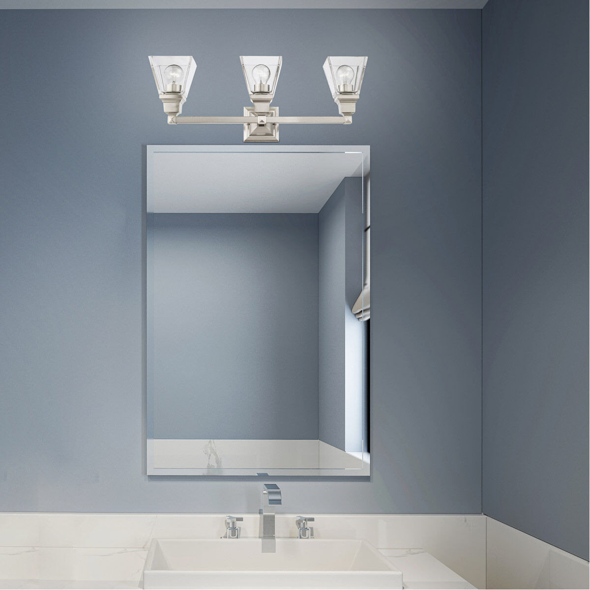 Mission 3 Light 25 inch Brushed Nickel Vanity Sconce Wall Light